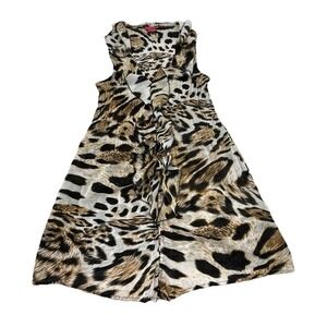 Sunny Leigh Dress Womens S Sleeveless‎ Animal Print Ruffle Front Flirty Fun